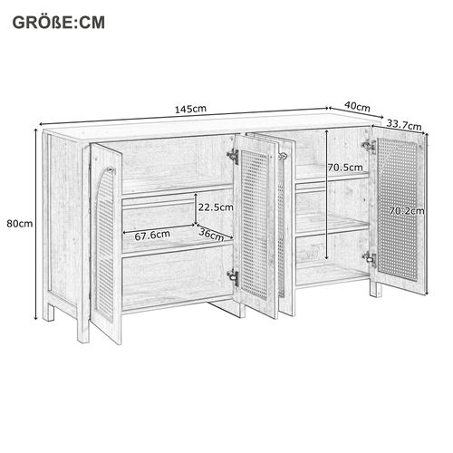 Buffet Moderne Et Minimaliste Avec 4 Portes En Rotin 145x80x40cm,noir