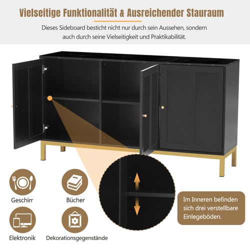 Buffet 3 Portes Noir L.140cm Avec Plateau Effet Marbre