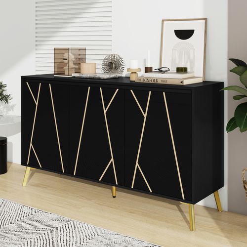 Buffet Noir L.140cm 3 Portes Avec Étagères Réglables