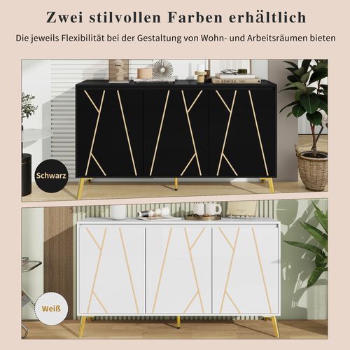 Buffet Noir L.140cm 3 Portes Avec Étagères Réglables