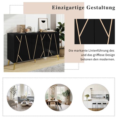 Buffet Noir L.140cm 3 Portes Avec Étagères Réglables