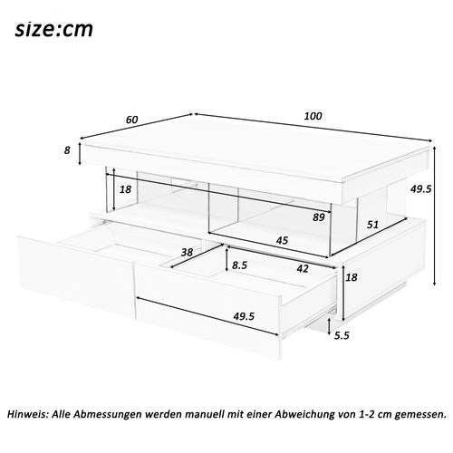 Table Basse Moderne,table De Salon Avec Lumière LED Télécommandée, Résistante Aux Rayures (blanc)