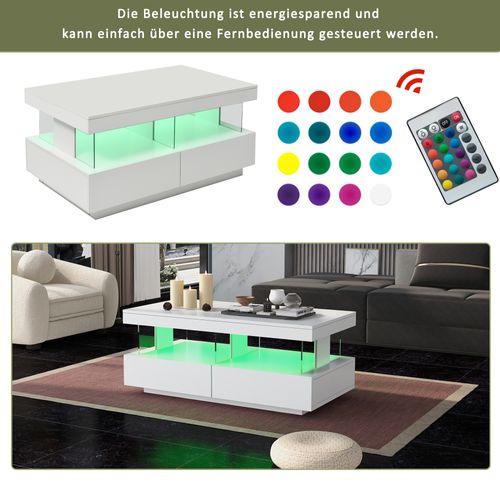 Table Basse Moderne,table De Salon Avec Lumière LED Télécommandée, Résistante Aux Rayures (blanc)
