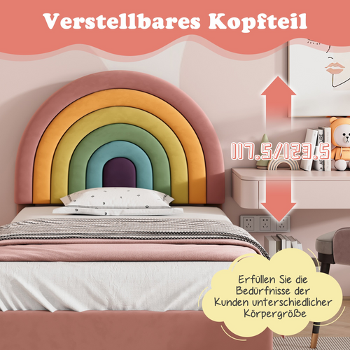 Lit Enfant 90x200cm Avec Sommier à Lattes Et Tête De Lit Réglable En Hauteur,rose