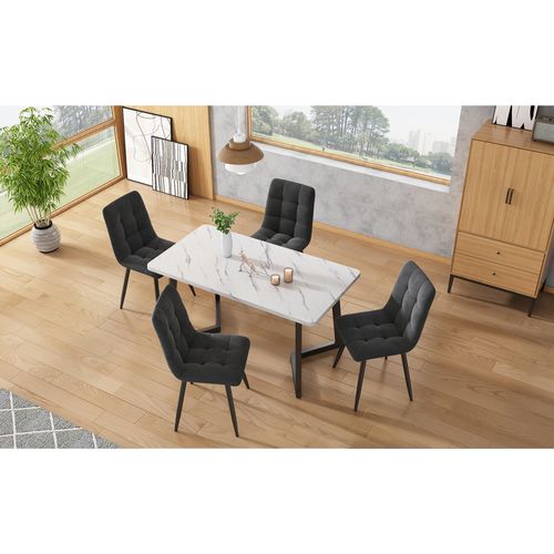 Chaises De Salle à Manger 4 Pièces Assise En Velours, Structure En Métal Gris