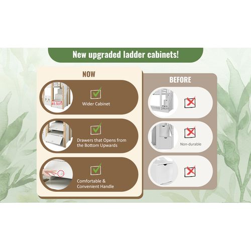 Lit Superposé Cabane 90x200cm Avec Escalier De Rangement Et Sommiers, Bois, Naturel Et Blanc