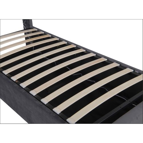 Lit Coffre Enfant 90x200cm LED Et USB De Recharge, Velours, Gris