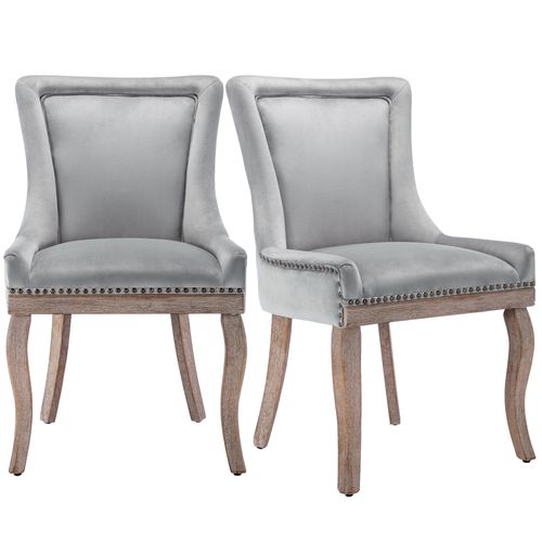 Lot De 2 Chaise De Salle à Manger Rembourrée Gris En Velours Et Pieds En Bois