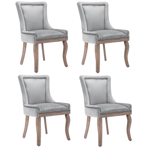 Lot De 4 Chaise De Salle à Manger Rembourrée Gris En Velours Et Pieds En Bois