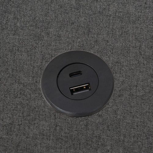 Lit Coffre Adulte 160x200cm, Lit Double Avec USB/type-c Et Sommier, Coton, Gris