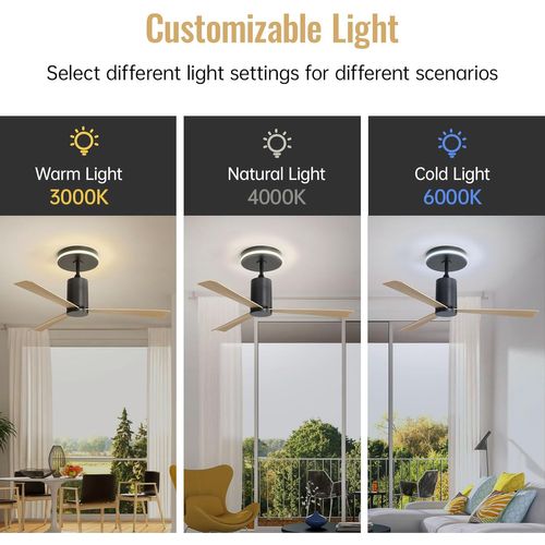 Ventilateur De Plafond Encastré De 52 Pouces Avec Éclairage LED, Télécommande Et 3 Pales En Abs