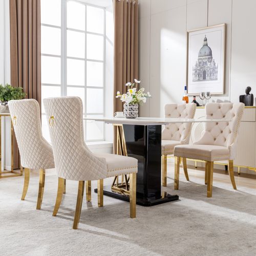 Lot De 4 Chaise De Salle à Manger En Velours, Beige