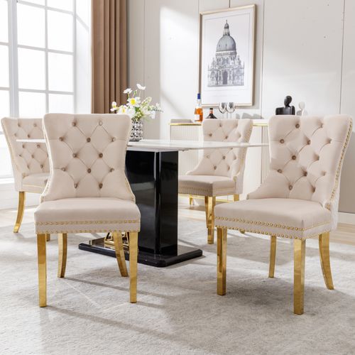 Lot De 4 Chaise De Salle à Manger En Velours, Beige