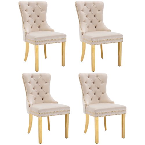 Lot De 4 Chaise De Salle à Manger En Velours, Beige