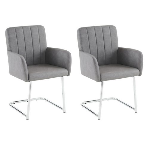 Lot De 2 Chaise De Salle à Manger, Fauteuil, Chaise De Bureau, Pieds En Métal, Simili Cuir, Gris