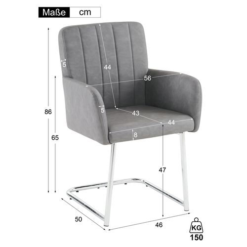 Lot De 4 Chaise De Salle à Manger, Fauteuil, Chaise De Bureau, Pieds En Métal, Simili Cuir, Gris