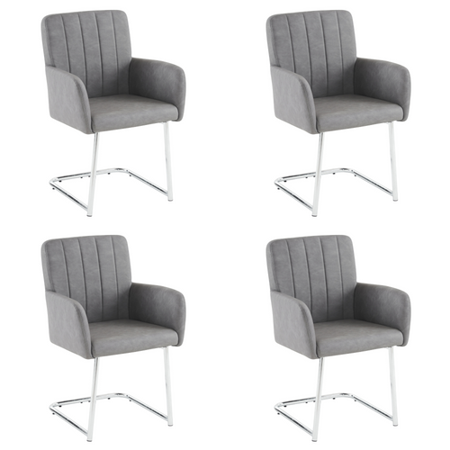 Lot De 4 Chaise De Salle à Manger, Fauteuil, Chaise De Bureau, Pieds En Métal, Simili Cuir, Gris