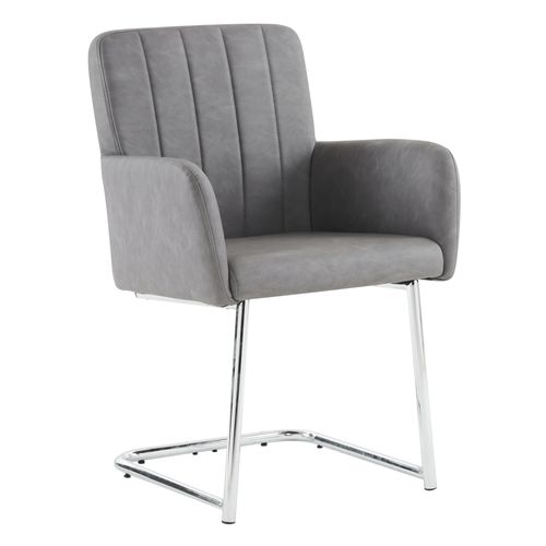 Lot De 4 Chaise De Salle à Manger, Fauteuil, Chaise De Bureau, Pieds En Métal, Simili Cuir, Gris