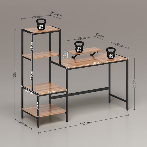 Bureau Droit Avec 4 Étagères, Design Moderne Pour Bureau à Domicile, Marron