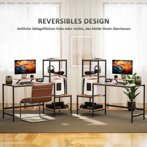 Bureau Droit Avec 4 Étagères, Design Moderne Pour Bureau à Domicile, Marron