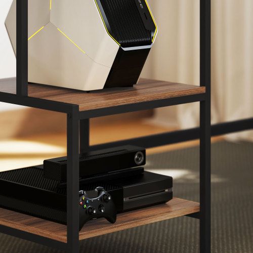 Bureau Droit Avec 4 Étagères, Design Moderne Pour Bureau à Domicile, Marron