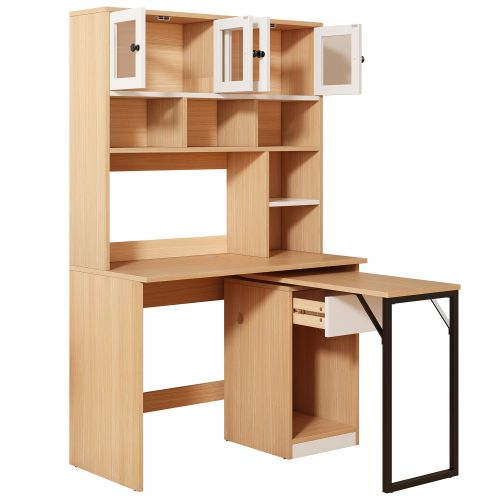 Bureau Droit Avec Bibliothèque, Blanc, Hauteur De 180 Cm