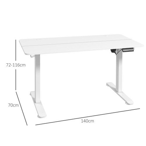 Bureau Droit, Électrique, Réglable En Hauteur 140x70 Cm, Blanc