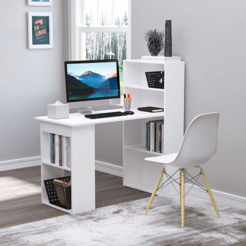 Bureau Droit Avec Étagère, Pour Bureau Et Bureau à Domicile, 120x55 Cm, Blanc