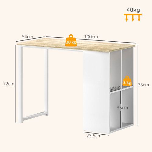 Bureau Droit Avec Rangements, Pour Bureau à Domicile, 100x54x75 Cm, Chêne