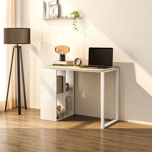 Bureau Droit Avec Rangements, Pour Bureau à Domicile, 100x54x75 Cm, Chêne