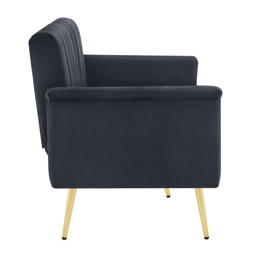 Canapé 2 Places, Canapé Droit Avec Pieds Auxiliaires, Dossier Rabattable, Velours, Noir