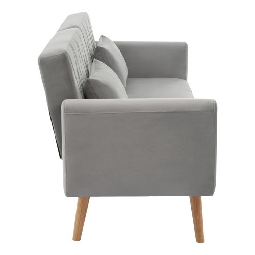 Canapé 2 Places, Canapé Droit Avec Pieds En Bois, Dossier Rabattable, Velours, Gris Clair