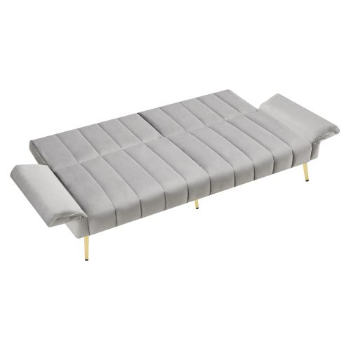 Canapé 2 Places, Canapé Droit Avec Pieds Auxiliaires, Dossier Rabattable, Velours, Gris Clair