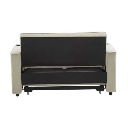 Canapé 2 Places, Canapé Droit Avec Porte-gobelet Et Poche D'accoudoir, 2 Coussins, Velours, Beige