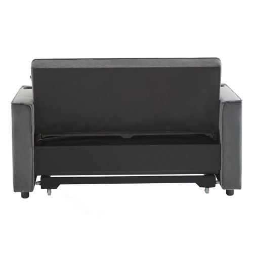 Canapé 2 Places, Canapé Droit Avec Porte-gobelet Et Poche D'accoudoir, 2 Coussins, Velours, Gris