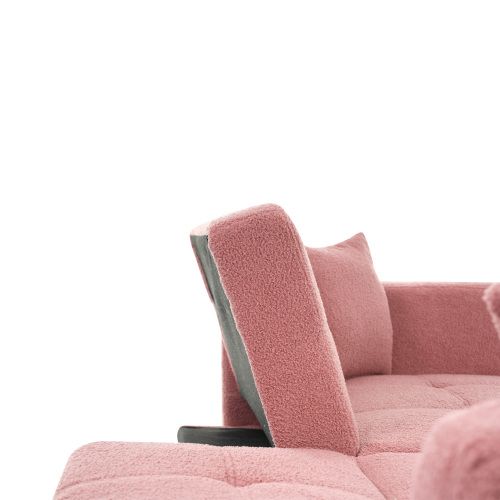 Canapé 2 Places, Canapé Droit Avec Pieds Dorés, 2 Coussins Et Poches D'accoudoirs, Rose