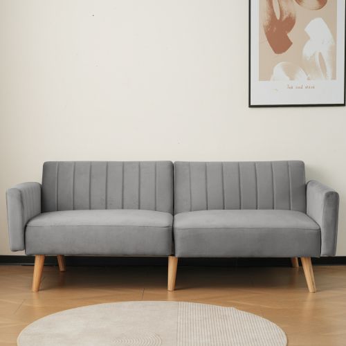 Canapé 2 Places, Canapé Droit, Pieds En Chêne, Dossier Rabattable 3 Positions, Velours, Gris Foncé