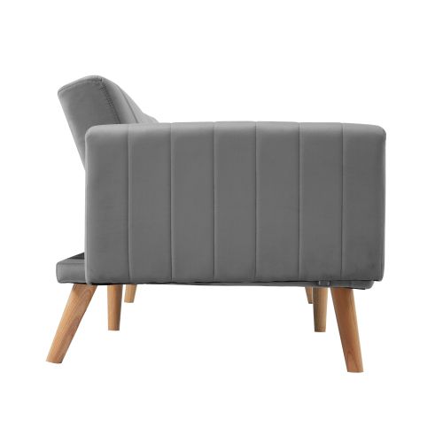 Canapé 2 Places, Canapé Droit, Pieds En Chêne, Dossier Rabattable 3 Positions, Velours, Gris Foncé