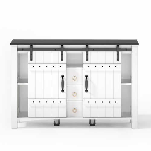 Buffet Blanc Et Noir 120cm Meuble De Rangement Avec Tiroirs Et Portes Pour Salon Et Cuisine