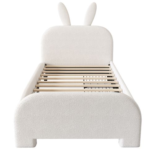 Lit Enfant Simple 90x200cm, En Forme De Lapin Cartoon, Avec 2 Tiroirs Et Sommier, Laine, Blanc