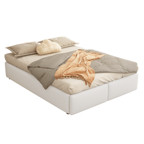 Lit Coffre Adulte 140x200cm Avec 2 Tiroirs, Grand Espace De Rangement Et Sommier, Lin, Blanc