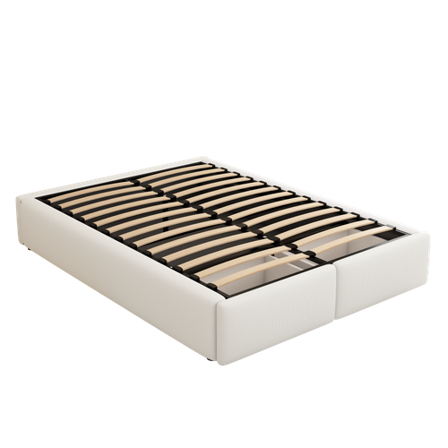 Lit Coffre Adulte 140x200cm Avec 2 Tiroirs, Grand Espace De Rangement Et Sommier, Lin, Blanc