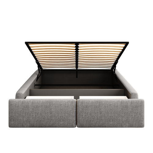 Lit Coffre Adulte 140x200cm Avec 2 Tiroirs, Grand Espace De Rangement Et Sommier, Lin et Coton, Gris