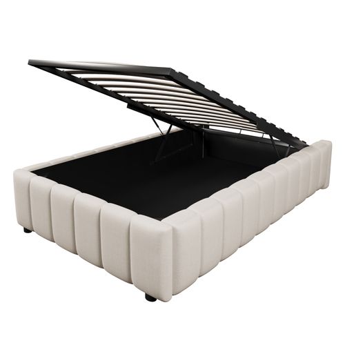 Lit Coffre Enfant 90x200cm En Lin Beige, Lit Simple Avec Rangement Et Sommier