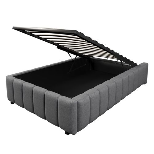 Lit Coffre Enfant 90x200cm En Lin Gris, Lit Simple Avec Rangement Et Sommier