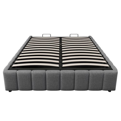 Lit Coffre Adulte 140x200cm En Lin Gris, Lit Double Avec Rangement Et Sommier