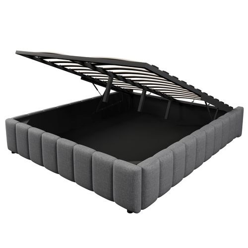 Lit Coffre Adulte 140x200cm En Lin Gris, Lit Double Avec Rangement Et Sommier