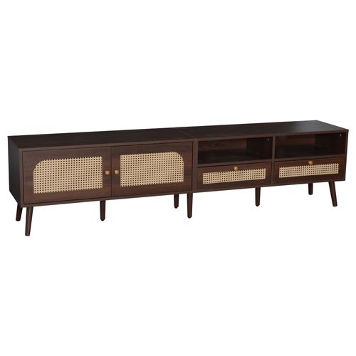 Meuble TV Marron 200cm, 2 Portes + 2 Tiroirs De Rangement, Meuble De Salon