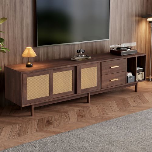 Meuble TV 190 Cm Marron Avec 2 Tiroirs De Rangement + 3 Portes, Mdf