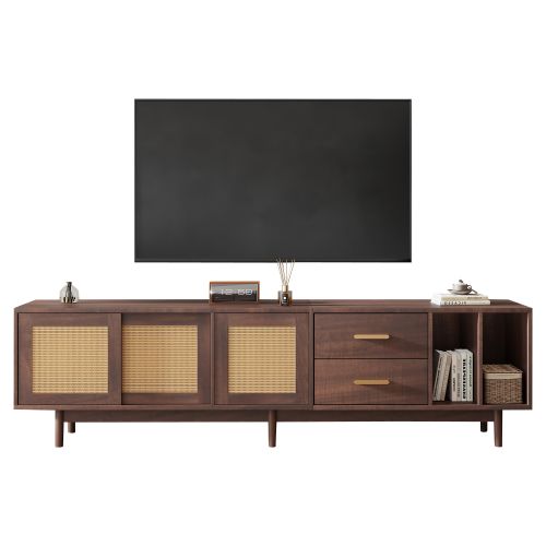 Meuble TV 190 Cm Marron Avec 2 Tiroirs De Rangement + 3 Portes, Mdf